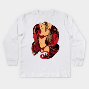 Red and Cream Cancer Beauty Kids Long Sleeve T-Shirt